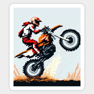 Dirt bike cool wheelie with pixel art style orange and tan Sticker